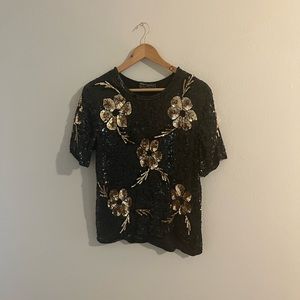 Royal feelings vintage all over sequin top black gold size large